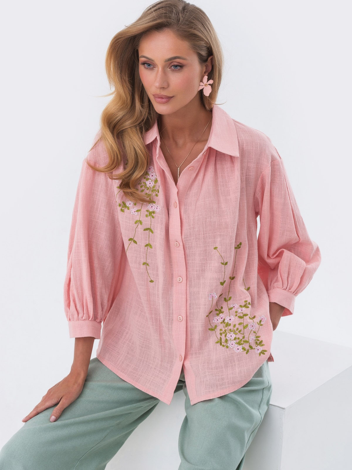 Елегантна блуза рожева з вишивкою | 82422 Елегантна блуза рожева з вишивкою | 82422