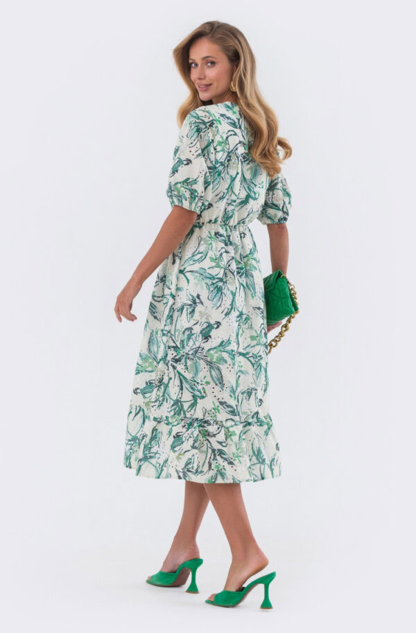 Літня сукня з прошви біла в зелений принт | 82451