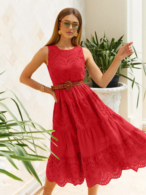 Розкльошена сукня з прошви червона без рукавів | 82670