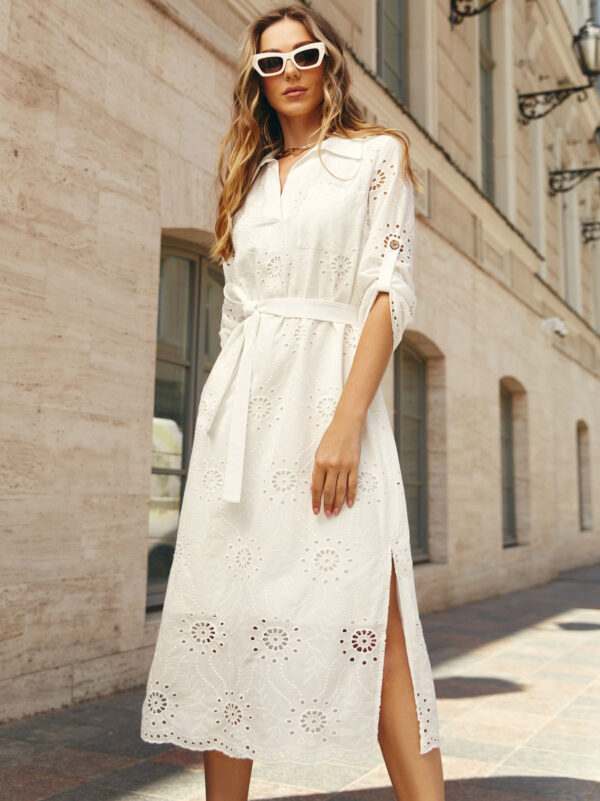 Літня сукня біла з прошви з розрізами з боків | 82559