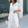 Літня сукня біла з прошви з розрізами з боків | 82559 Літня сукня біла з прошви з розрізами з боків | 82559