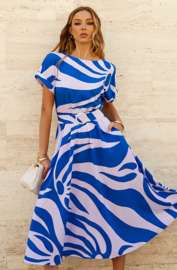 Літнє плаття кльош синьо-біле з софту | 82770