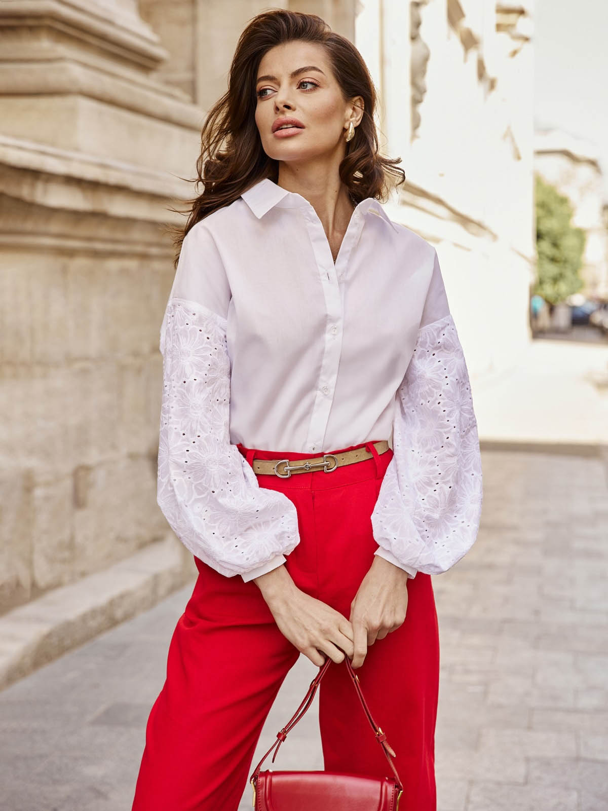 Біла сорочка з рукавами з прошви | 82462 Біла сорочка з рукавами з прошви | 82462