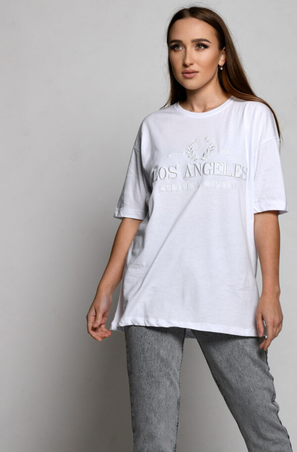 Подовжена футболка біла Los Angeles | 83151