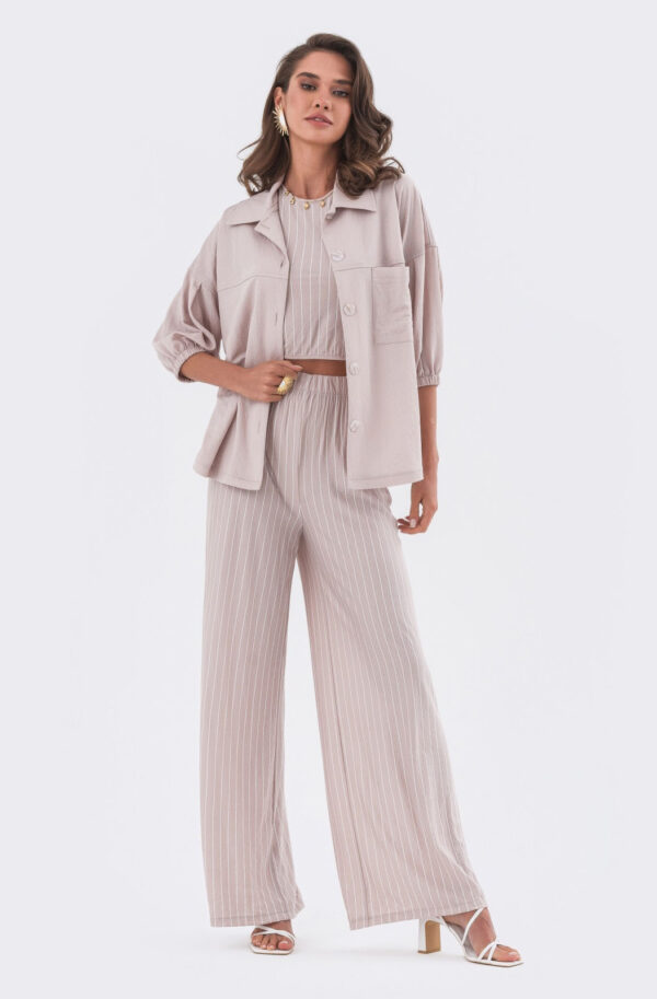 Літній костюм-трійка пудровий у смужку | 82626