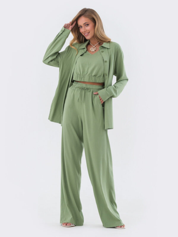 Літній костюм-трійка з льону зелений | 82352