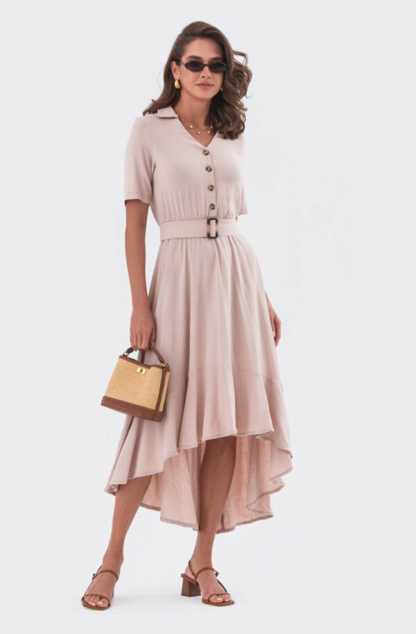 Лляна сукня бежева з асиметричним низом | 83093