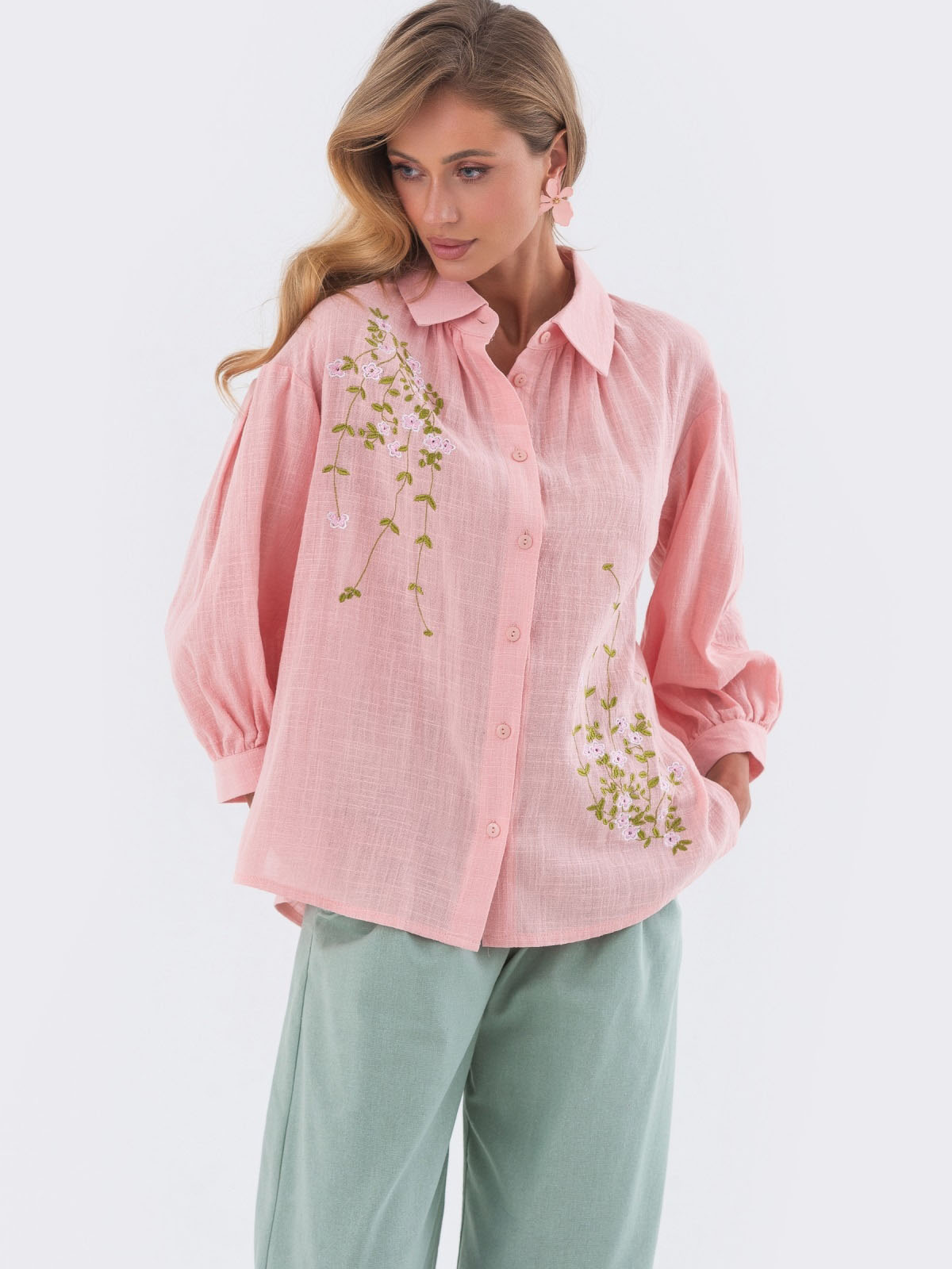 Елегантна блуза рожева з вишивкою | 82422 Елегантна блуза рожева з вишивкою | 82422