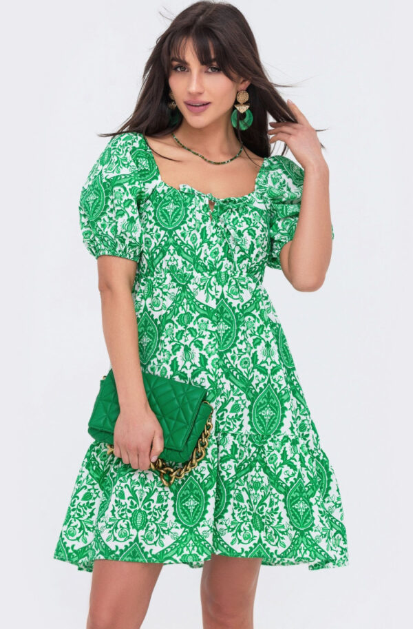 Літнє бавовняне плаття зелене в принт | 83235