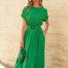 Літнє плаття кльош зелене зі штапелю | 82538 Літнє плаття кльош зелене зі штапелю | 82538