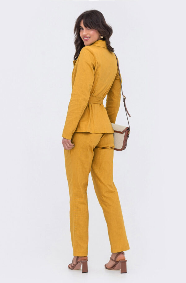 Лляний костюм з жакетом та штанами гірчичний | 82662