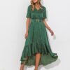 Шовкова сукня зелена в горошок з воланом | 83434 Шовкова сукня зелена в горошок з воланом | 83434