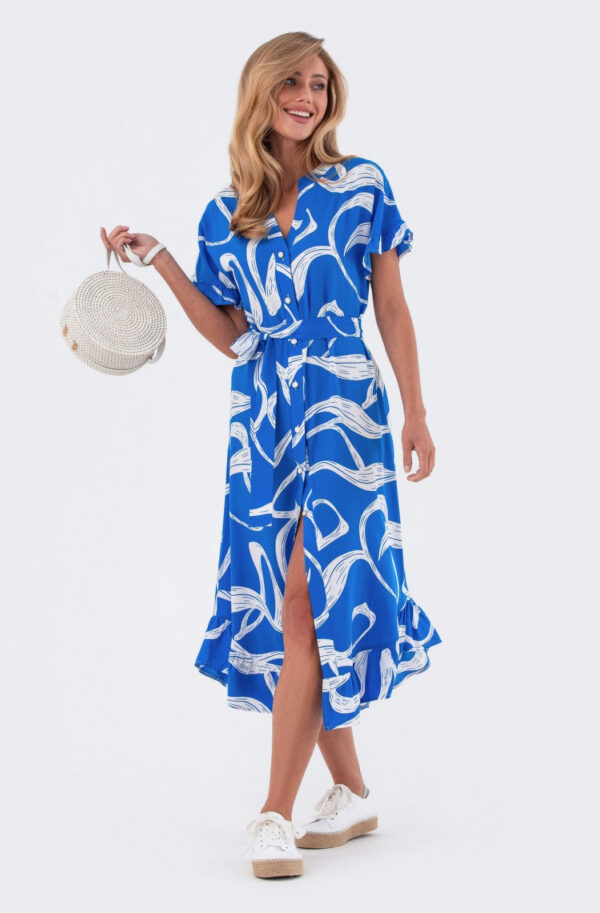 Принтована сукня блакитна з оборкою по низу | 82810