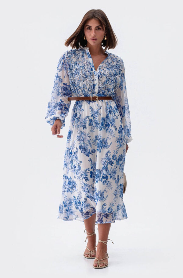 Літня шифонова сукня біла в блакитні квіти | 83353