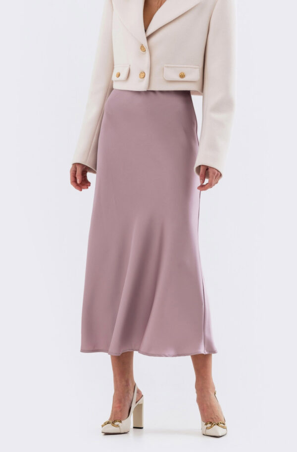 Сатинова спідниця пудрова міді довжини | 82988