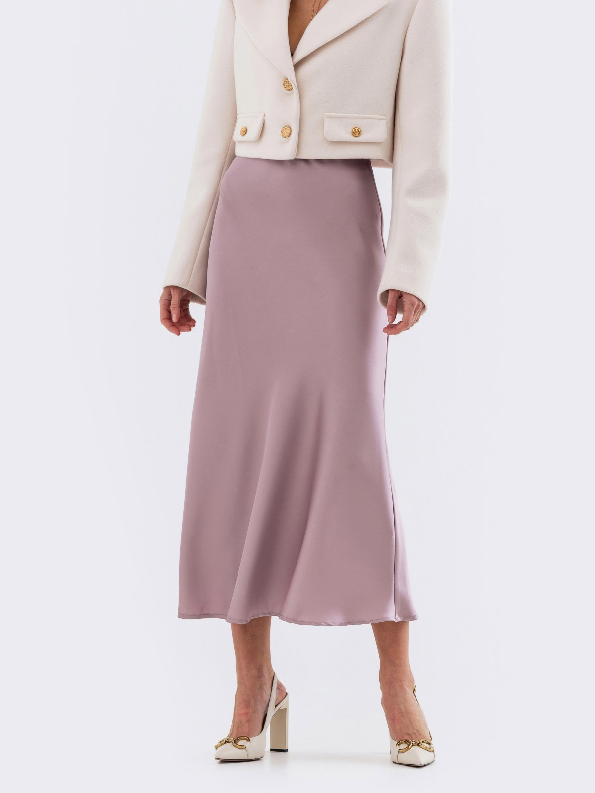 Сатинова спідниця пудрова міді довжини | 82988 Сатинова спідниця пудрова міді довжини | 82988