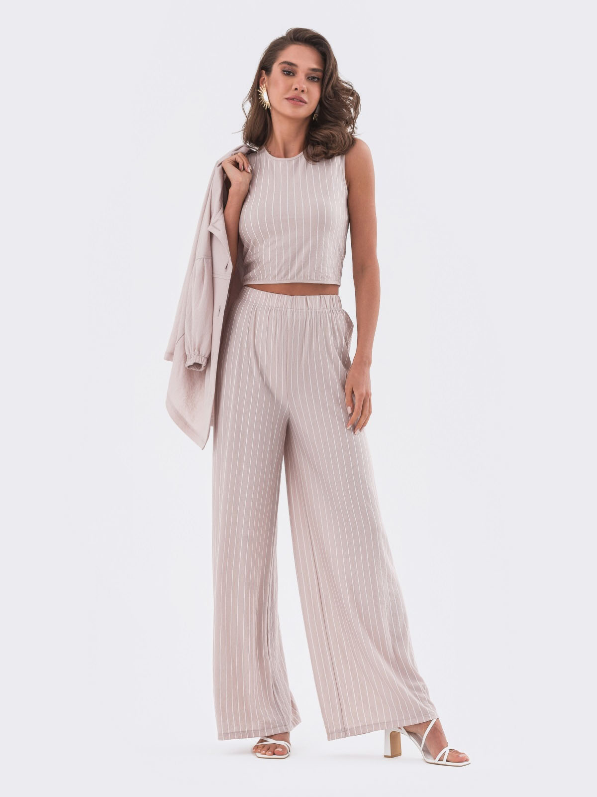 Літній костюм-трійка пудровий у смужку | 82626 Літній костюм-трійка пудровий у смужку | 82626