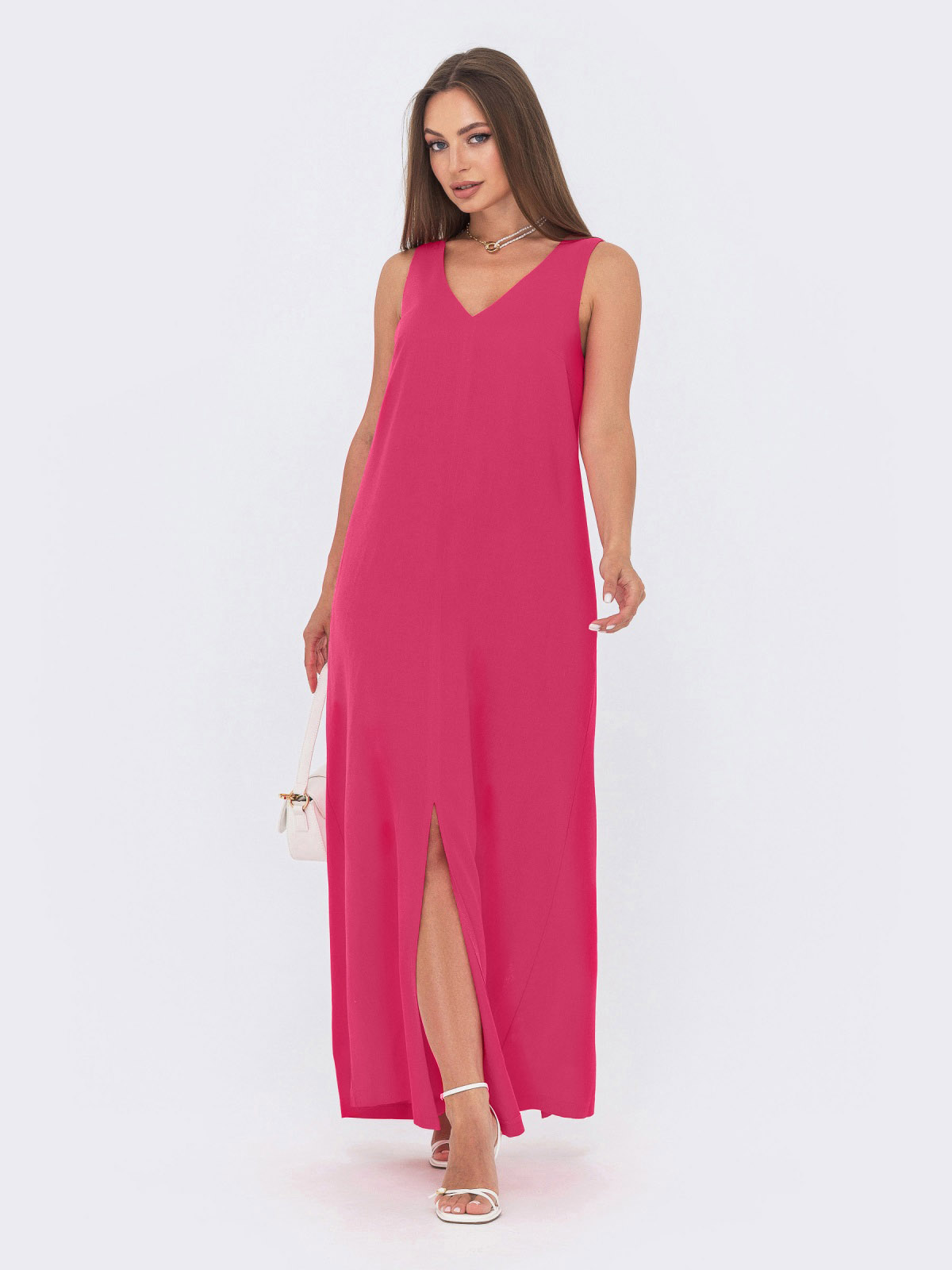 Льняна сукня-максі малинова вільного крою | 83016 Льняна сукня-максі малинова вільного крою | 83016