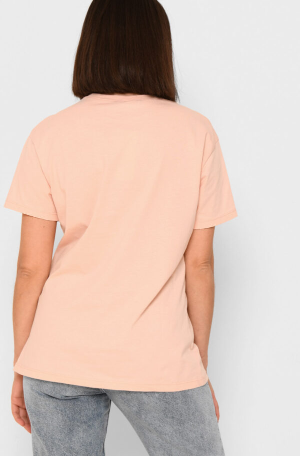 Бавовняна футболка персикова з принтом | 83135
