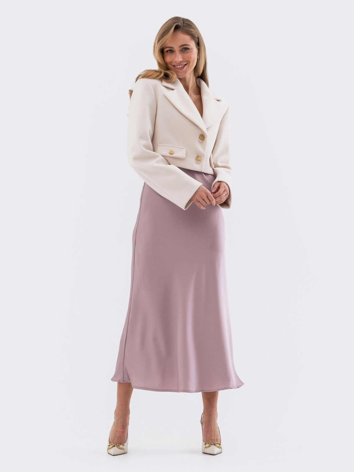 Сатинова спідниця пудрова міді довжини | 82988 Сатинова спідниця пудрова міді довжини | 82988