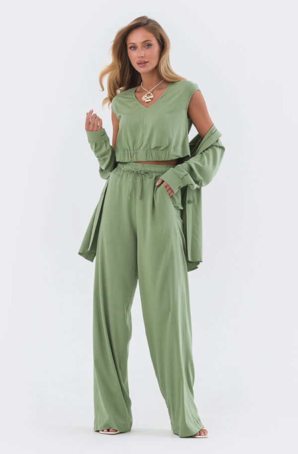 Літній костюм-трійка з льону зелений | 82352