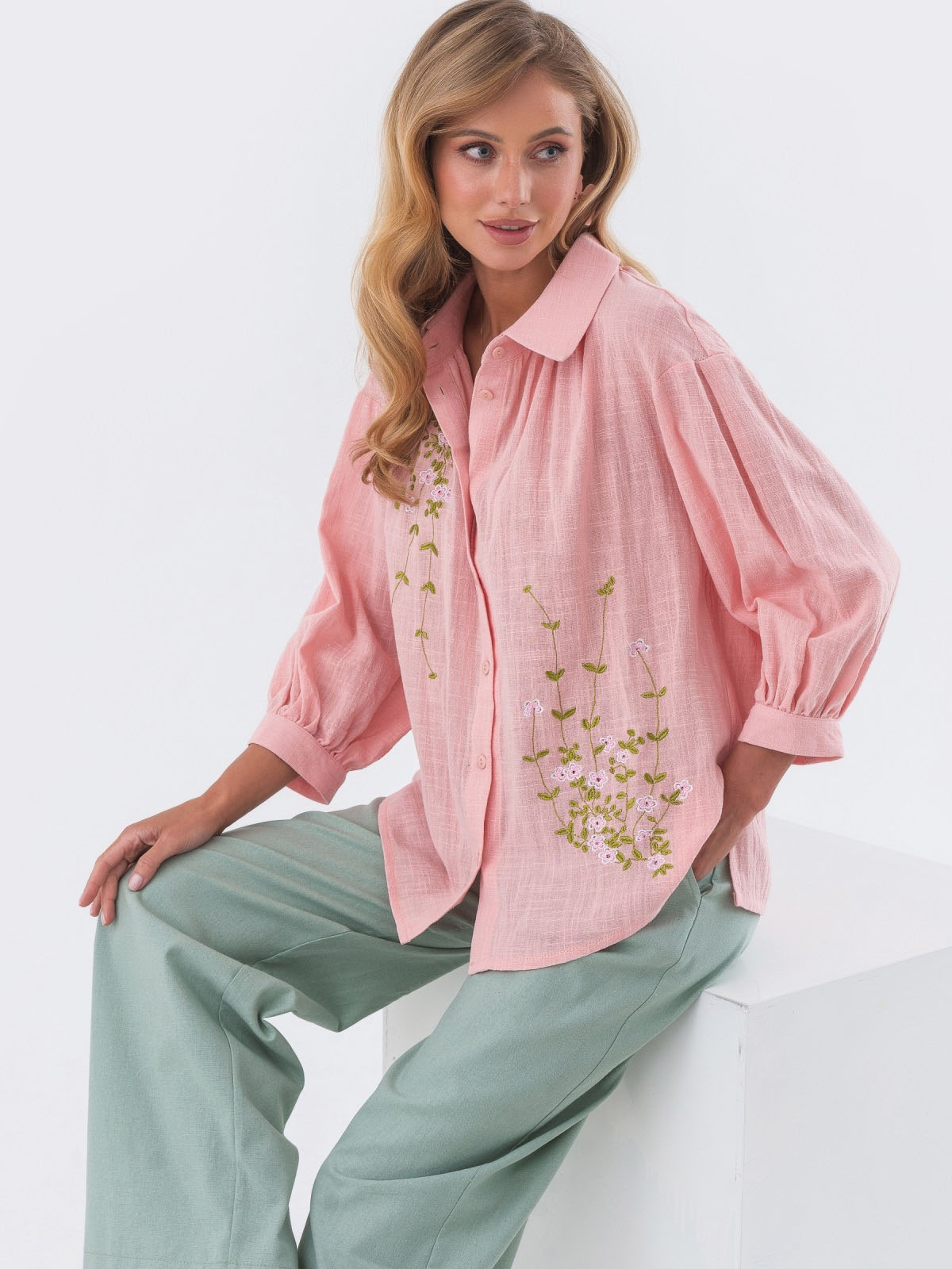 Елегантна блуза рожева з вишивкою | 82422 Елегантна блуза рожева з вишивкою | 82422