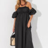 Довга сукня на бретелях чорна з бавовни | 83277 Довга сукня на бретелях чорна з бавовни | 83277