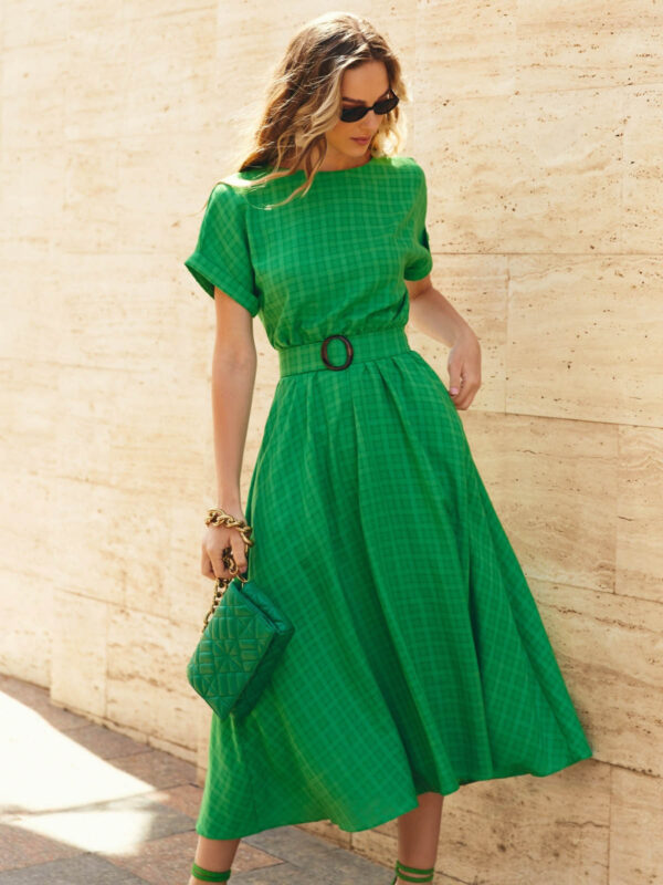 Літнє плаття кльош зелене зі штапелю | 82538
