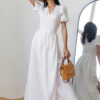 Літнє довге плаття на запах з льону біле | 83385