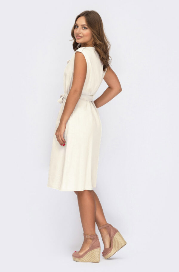 Літнє льняне плаття-сорочка молочне | 82999