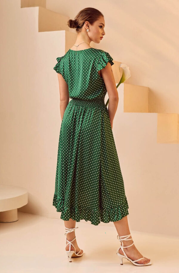 Літнє шовкове плаття зелене в горошок | 83332