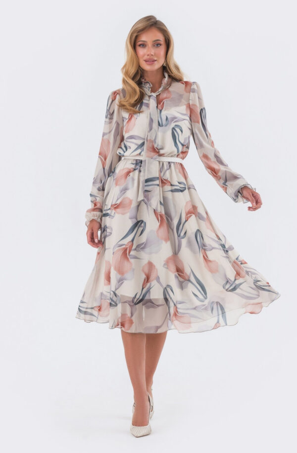 Шифонова сукня молочна у квітковий принт | 82822