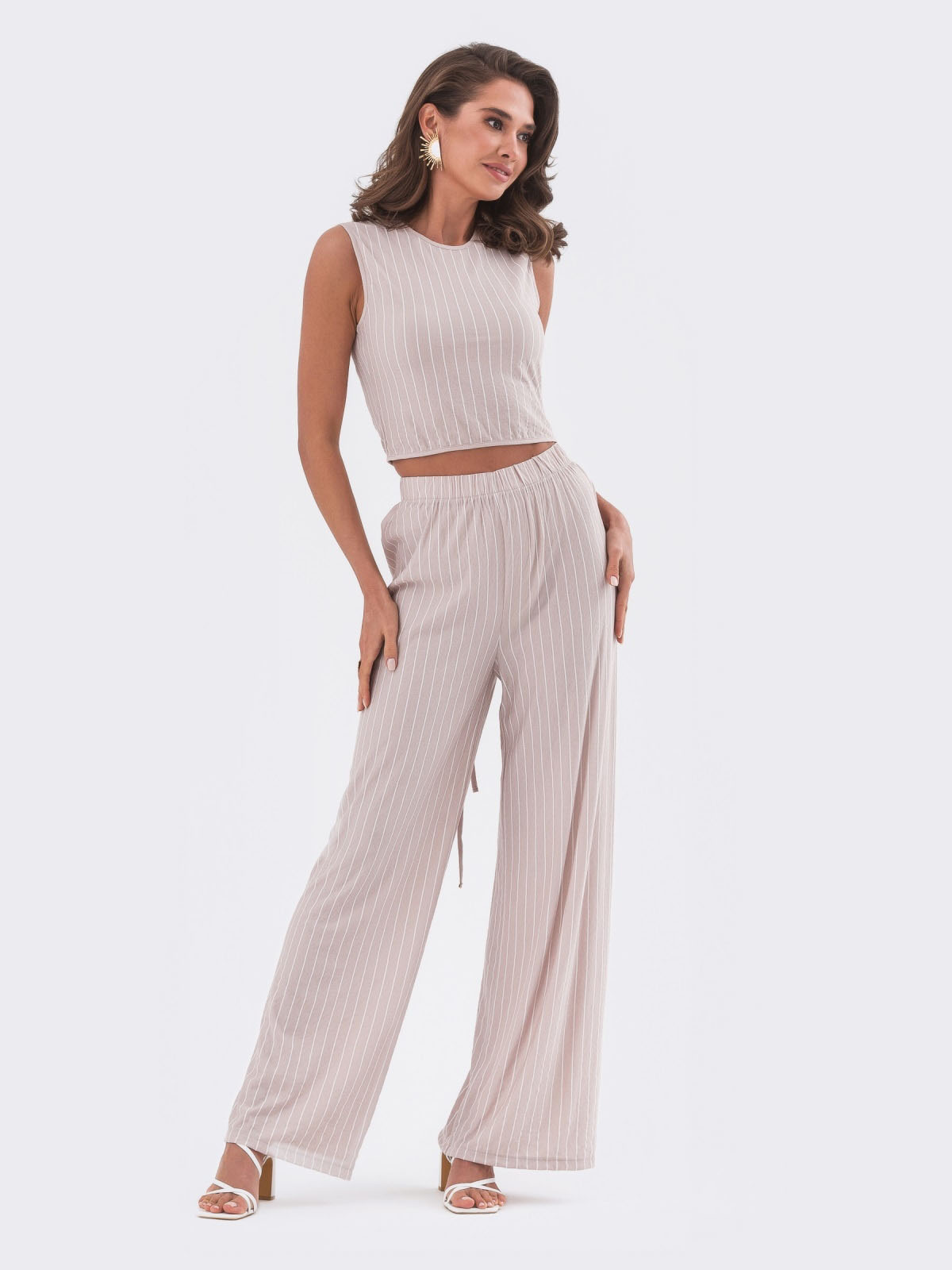 Літній костюм-трійка пудровий у смужку | 82626 Літній костюм-трійка пудровий у смужку | 82626