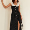 Літня сукня-кльош чорна в горошок без рукавів | 83223 Літня сукня-кльош чорна в горошок без рукавів | 83223