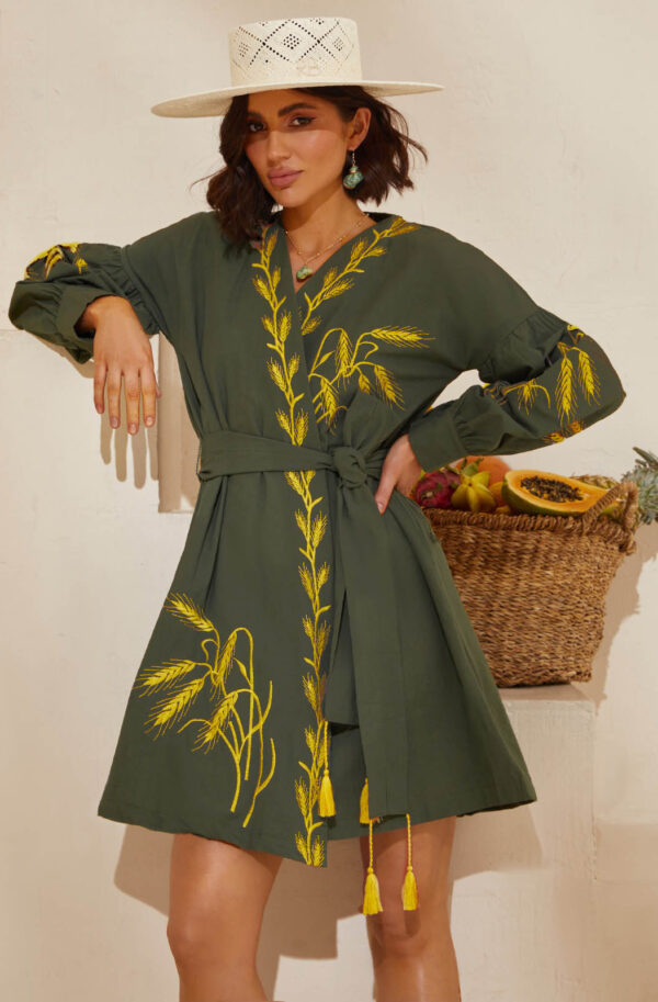 Сукня-кімоно зелена з вишивкою Колоски | 83068