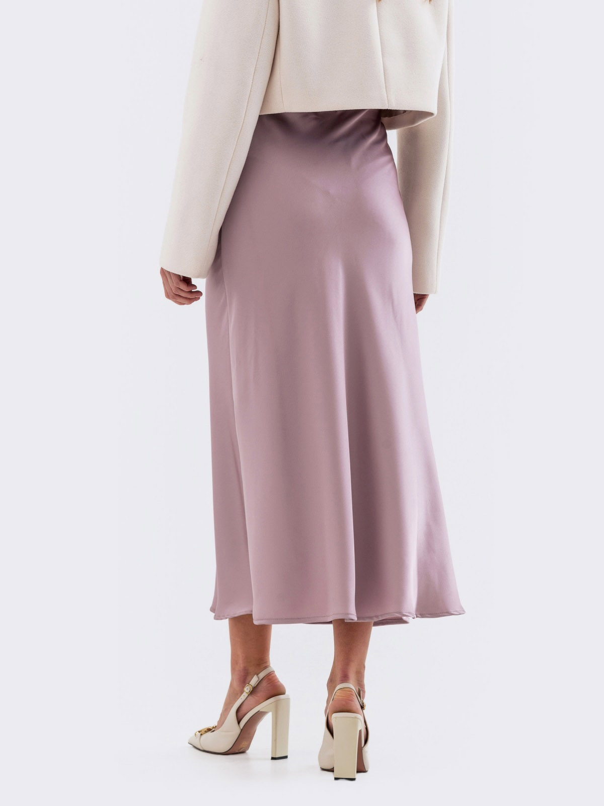 Сатинова спідниця пудрова міді довжини | 82988 Сатинова спідниця пудрова міді довжини | 82988