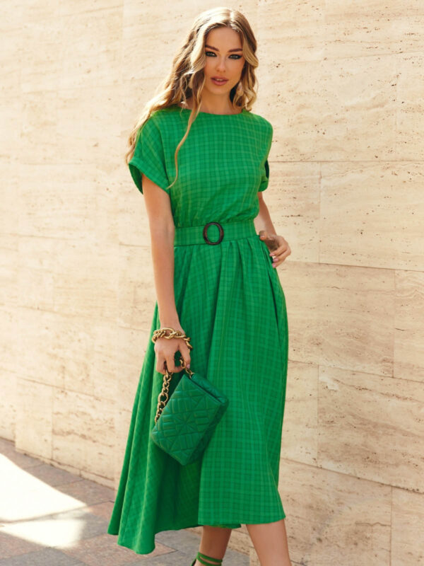 Літнє плаття кльош зелене зі штапелю | 82538