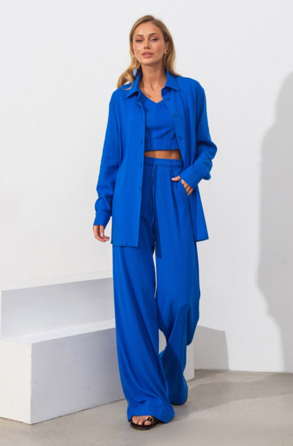 Літній лляний костюм-трійка ультрамарин | 82902