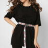 Жіноча подовжена футболка чорна з поясом | 83210