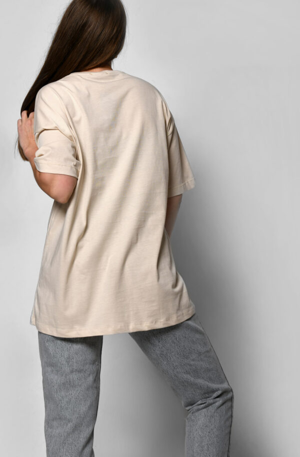 Подовжена футболка бежева Los Angeles | 83159