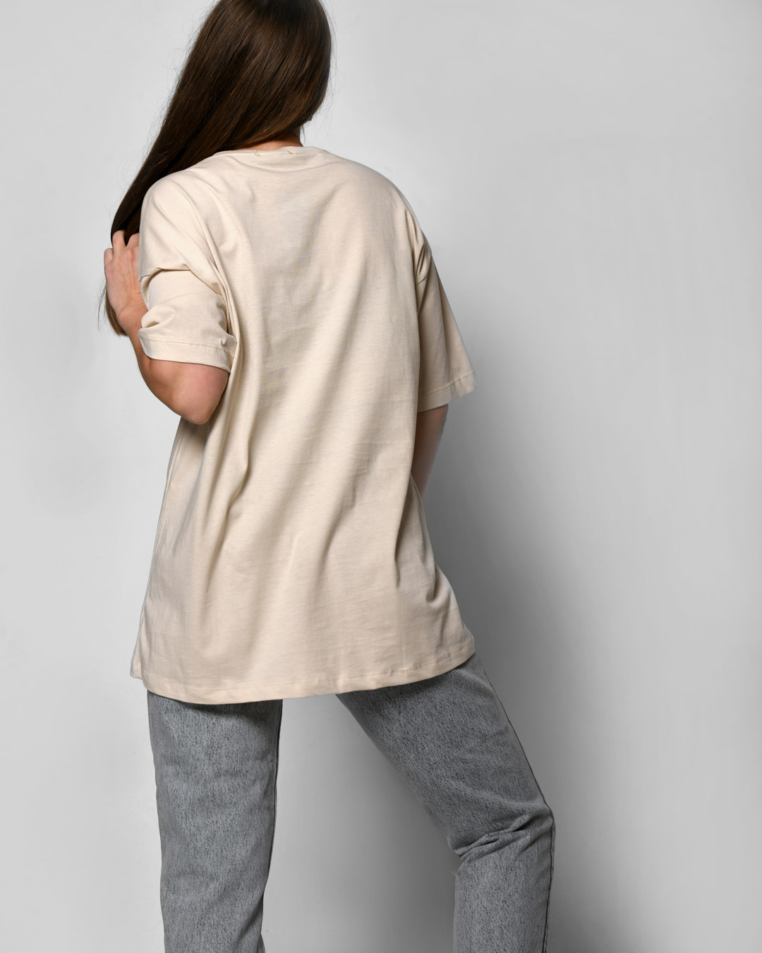 Подовжена футболка бежева Los Angeles | 83159 Подовжена футболка бежева Los Angeles | 83159