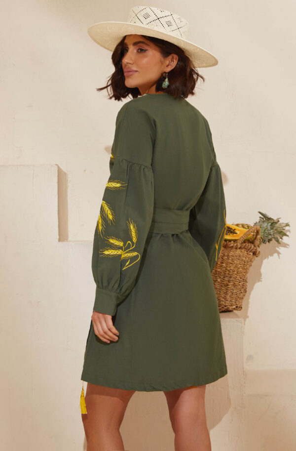 Сукня-кімоно зелена з вишивкою Колоски | 83068