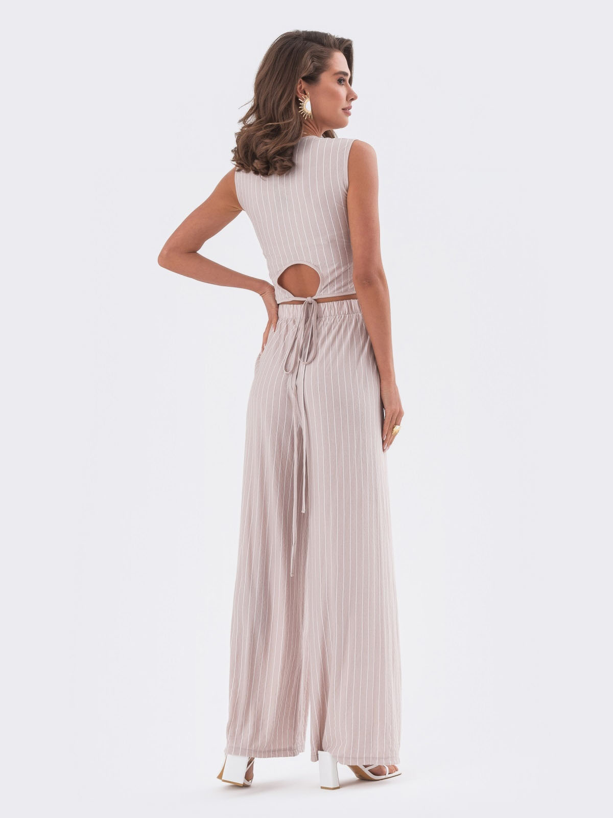 Літній костюм-трійка пудровий у смужку | 82626 Літній костюм-трійка пудровий у смужку | 82626