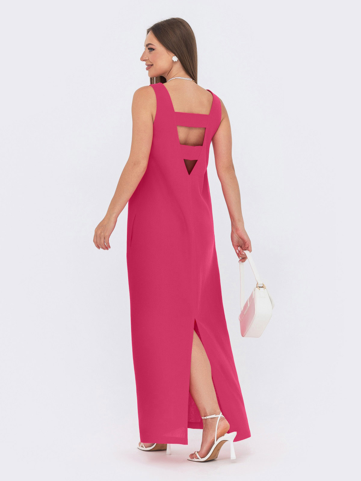 Льняна сукня-максі малинова вільного крою | 83016 Льняна сукня-максі малинова вільного крою | 83016