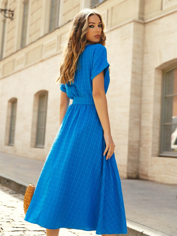 Літнє плаття кльош синє зі штапелю | 82549