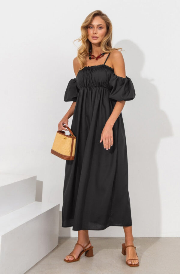 Довга сукня на бретелях чорна з бавовни | 83277