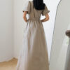 Літнє довге плаття на запах з льону бежеве | 83398 Літнє довге плаття на запах з льону бежеве | 83398