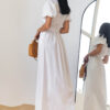 Літнє довге плаття на запах з льону біле | 83385