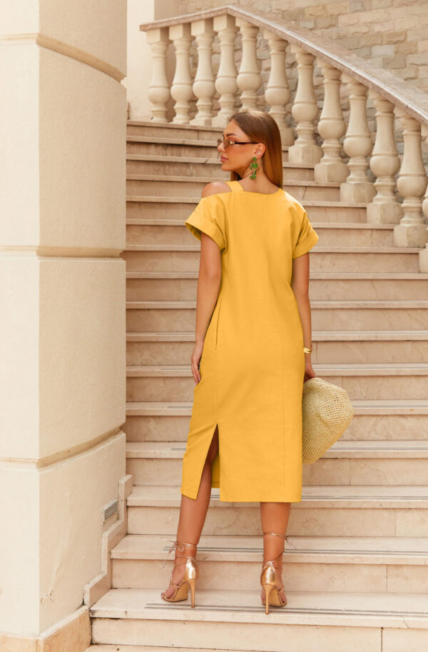 Літнє плаття жовте з відкритим плечем | 83256