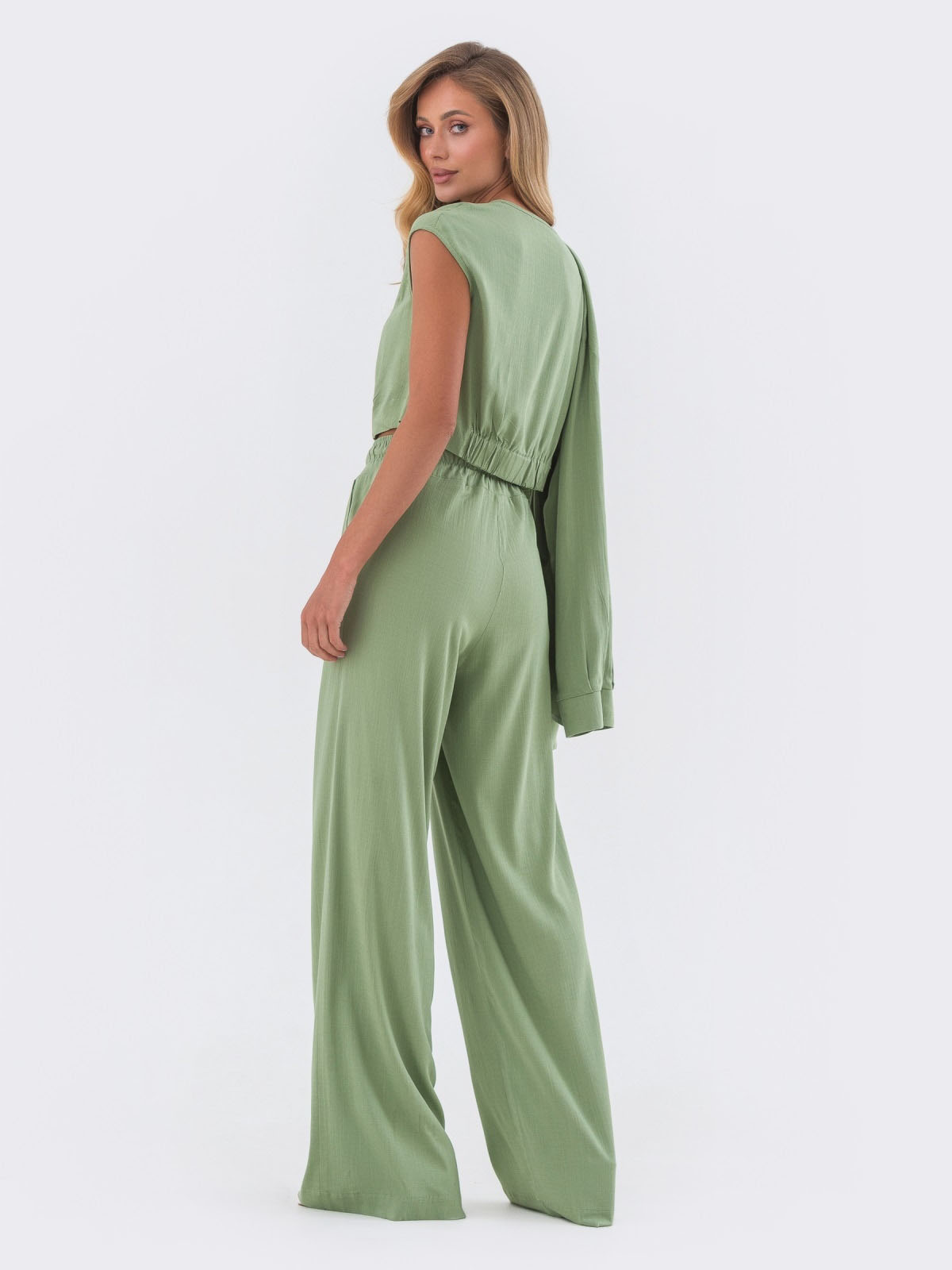 Літній костюм-трійка з льону зелений | 82352